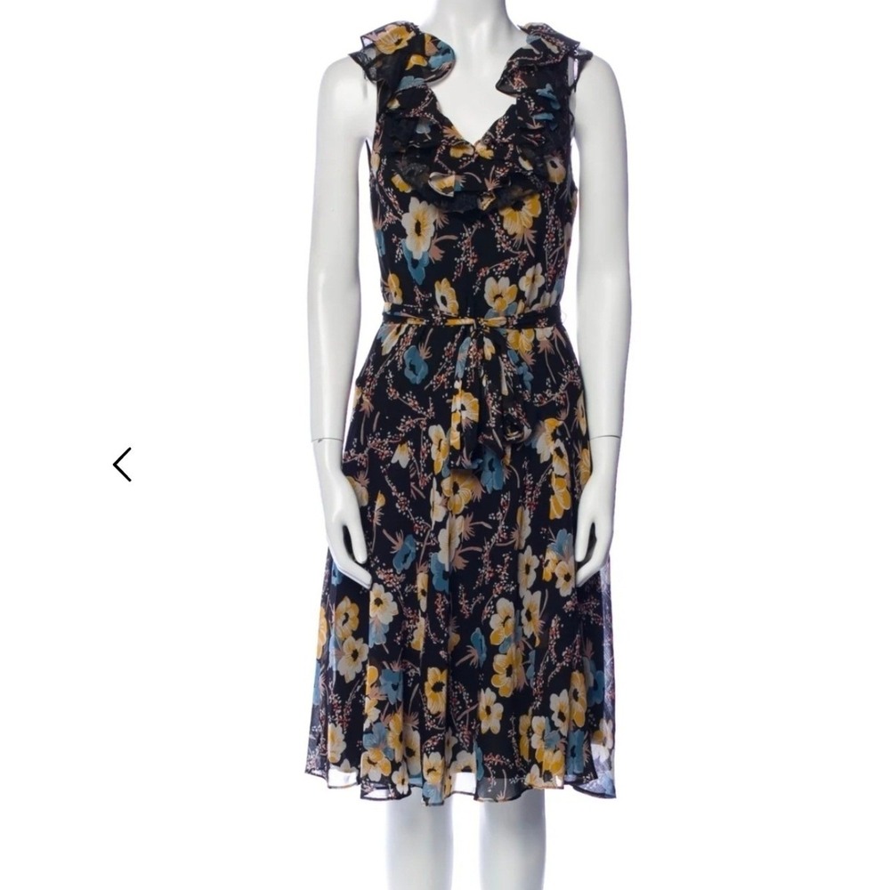 Lauren Ralph Lauren Black Label Midi Dress Sz 2 Black Floral Ruffle Wedding NWT